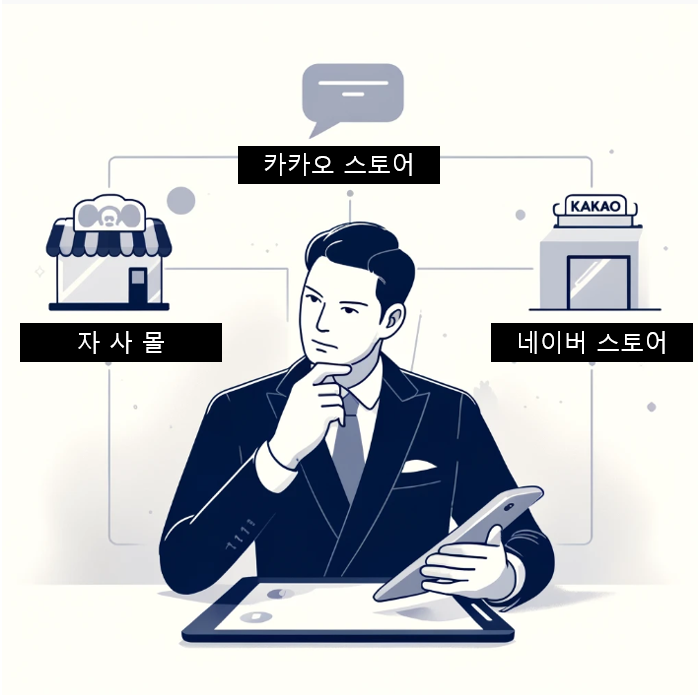 온라인 유통채널을 고민하는 CEO 모습